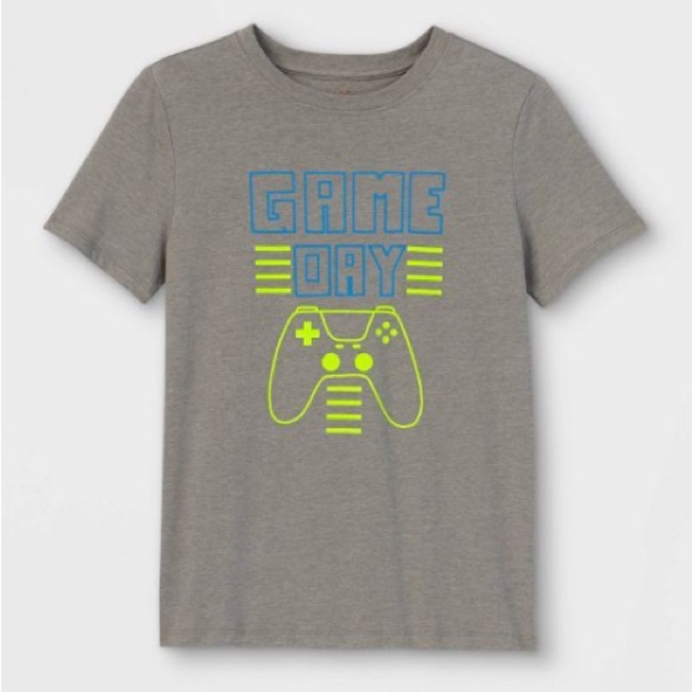 🎮 Cat & Jack “Game Day” Gamer Tee Gray Neon Controller Boys S (6/7)